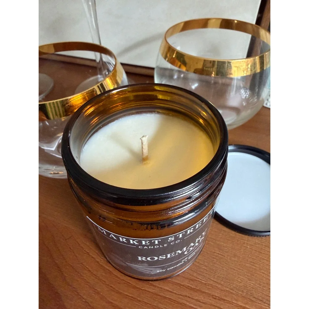 Market Street Candle Co Soy Candle 8oz Rosemary Oak Amber Collection